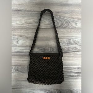 Vintage Brown Knit Beaded Purse